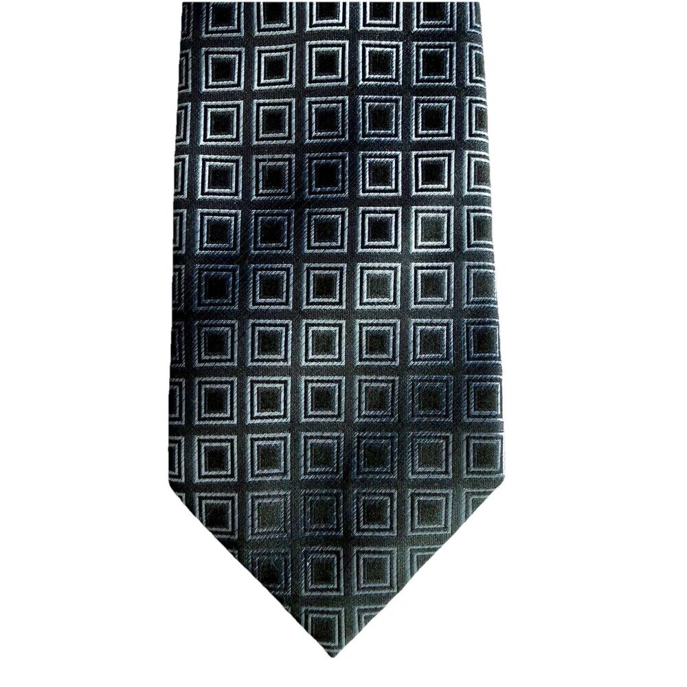 KENNETH COLE REACTION Men's Silk Tie Blue White Square Geometric Ombre 58 x 3.5"